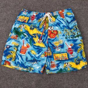 BIG DOGS Swim Trunks‎ Men's M Multicolor Happy Hour Dog Mesh Drawstring Pockets